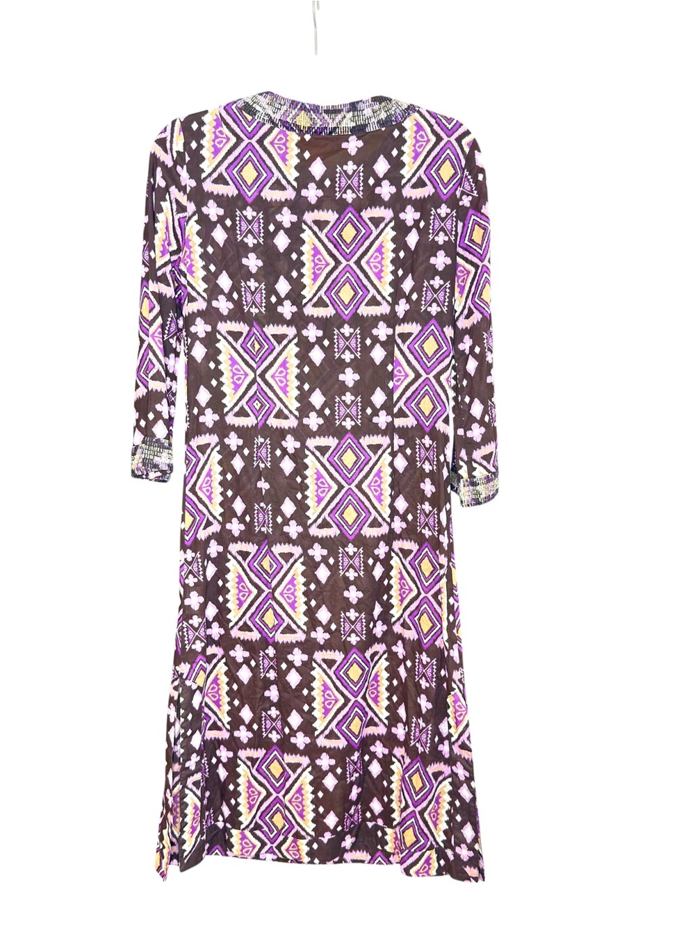 Tory Burch Printed Tunic Dress Purple Brown Geometric Embroidered Neck Size 4 - Picture 3 of 9